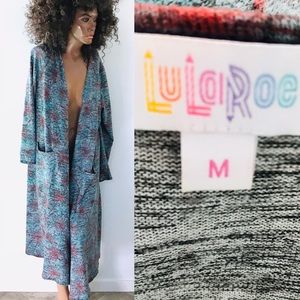 LULAROE Seafoam Floral Cardigan Duster Sweater M